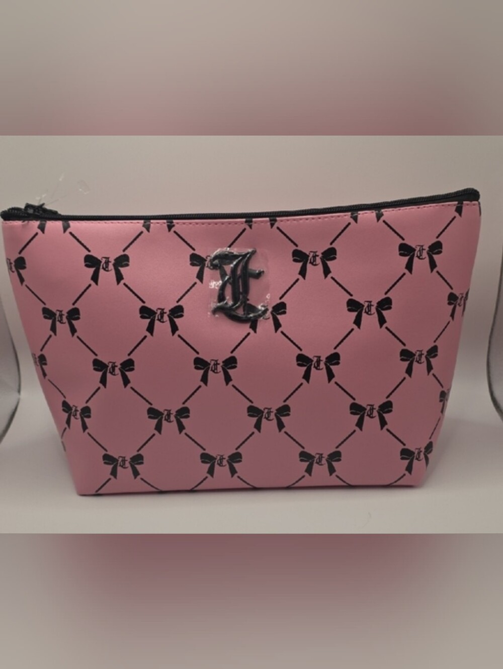 Juicy Couture Pink Cosmetic Pouch with Black Bow Print